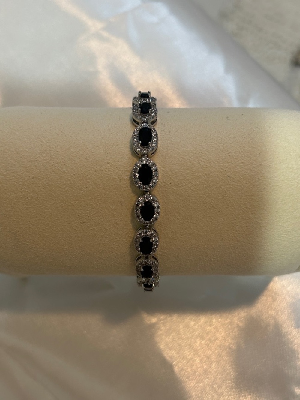 Onyx Colored Stone Tennis Bracelet in a Four Prong Setting with CZ Surround NEW